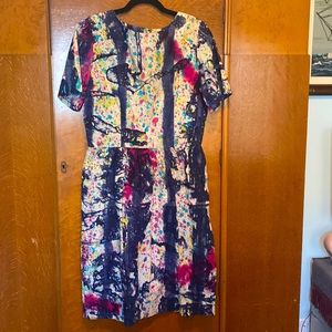 Vintage Handmade Splatter Paint Print Tie Dye Short Sleeve Dress Size 8